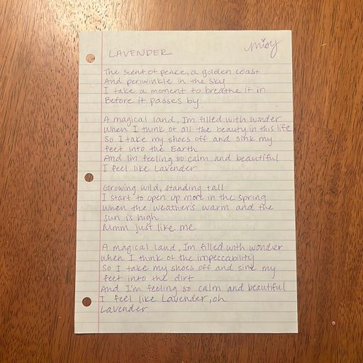 image of “Lavender” Handwritten Lyrics 