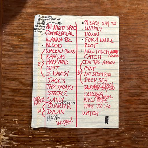 image of The Damnations handwritten setlist circa 1999