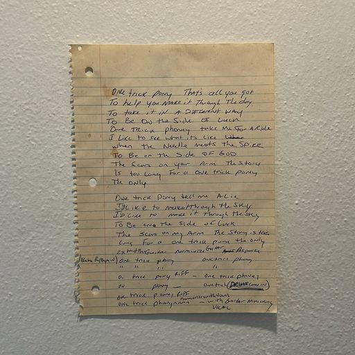 image of One Trick Pony handwritten lyrics from studio session