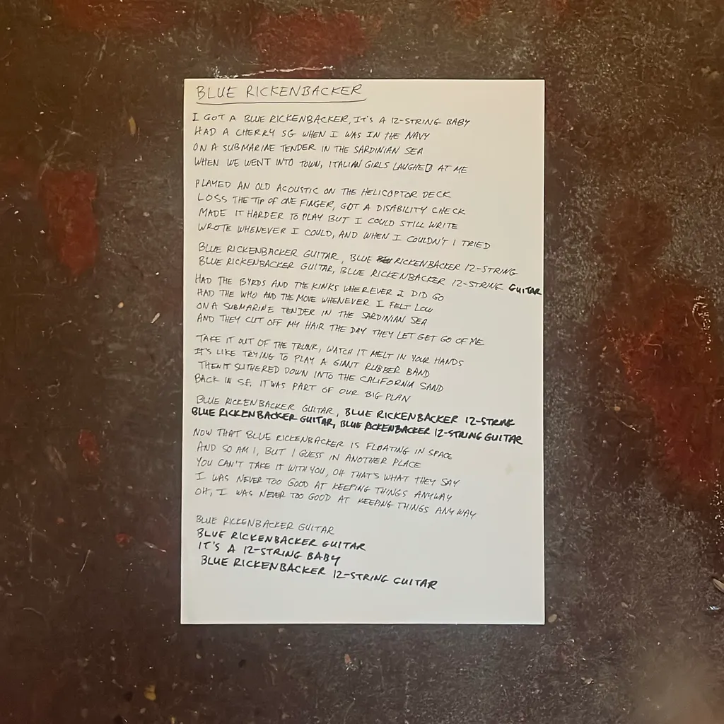 image of Handwritten Lyric Sheet for “Blue Rickenbacker”