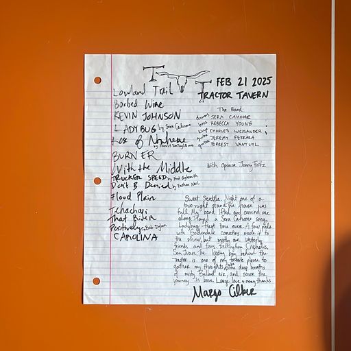 image of Annotated signed Setlist from Tractor Tavern, Seattle WA 2/21/25