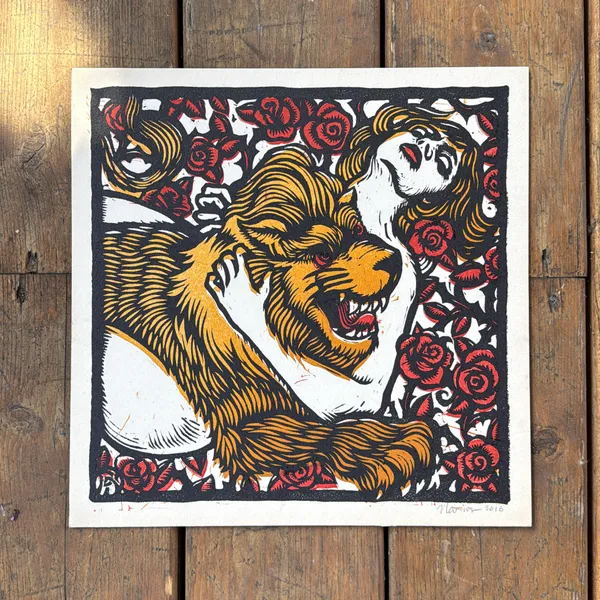 image of “Tam Lin” Linoleum Block Print  on Heavy Card