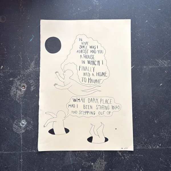 image of “Ghost Play” Pen & Ink on Cream Card-stock,  14.5x20