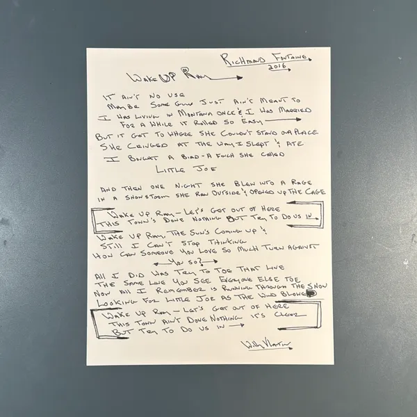 image of “Wake Up Ray” Handwritten Lyrics  to Richmond Fontaine Song