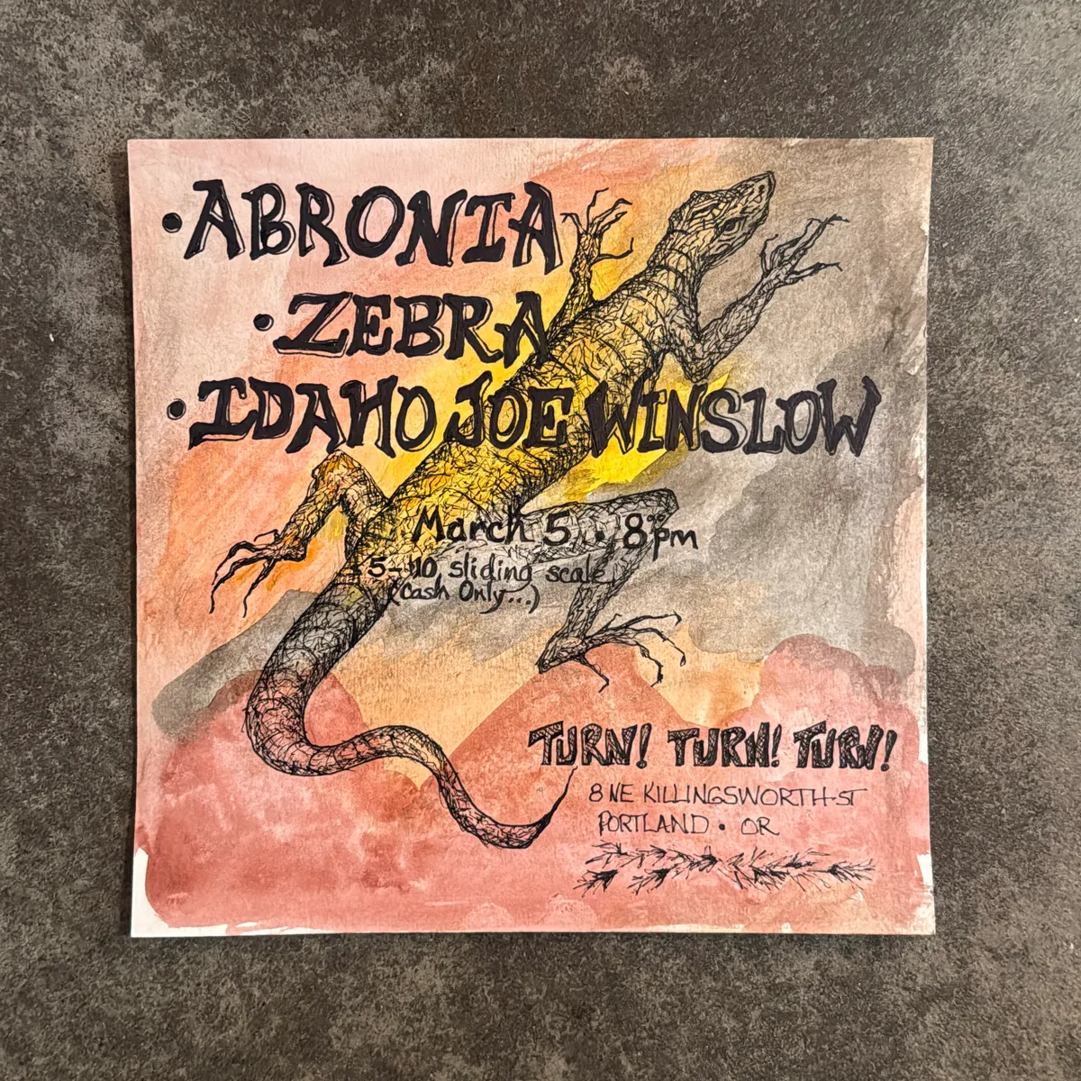 image of Original Show Poster, Watercolor & Ink on Cardstock (7.5”x7.5”)