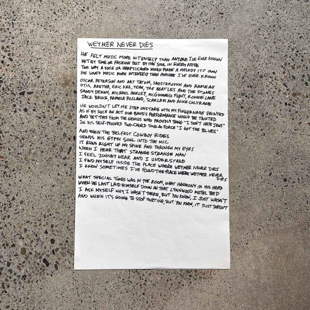 image of Handwritten Lyric Sheet for “Weymer Never Dies”