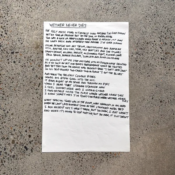 image of Handwritten Lyric Sheet for “Weymer Never Dies”