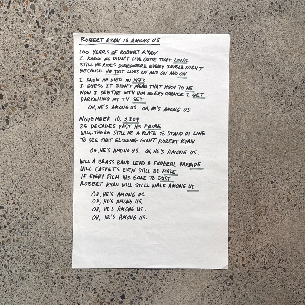 image of Handwritten Lyric Sheet for “Robert Ryan Is Among Us”