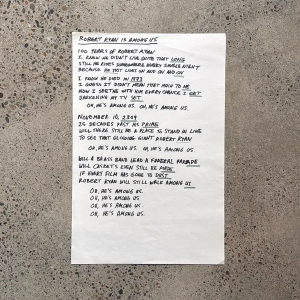 image of Handwritten Lyric Sheet for “Robert Ryan Is Among Us”