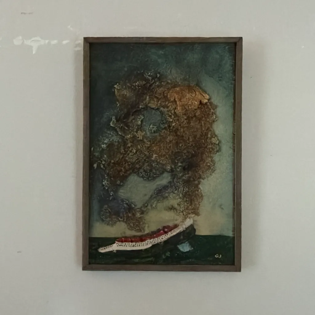 image of My Teeth Are Floating, Bone, Acrylic and House paint on Wood, (11.5x8)