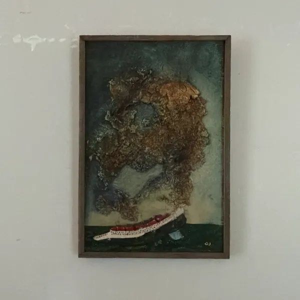 image of My Teeth Are Floating, Bone, Acrylic and House paint on Wood, (11.5x8)
