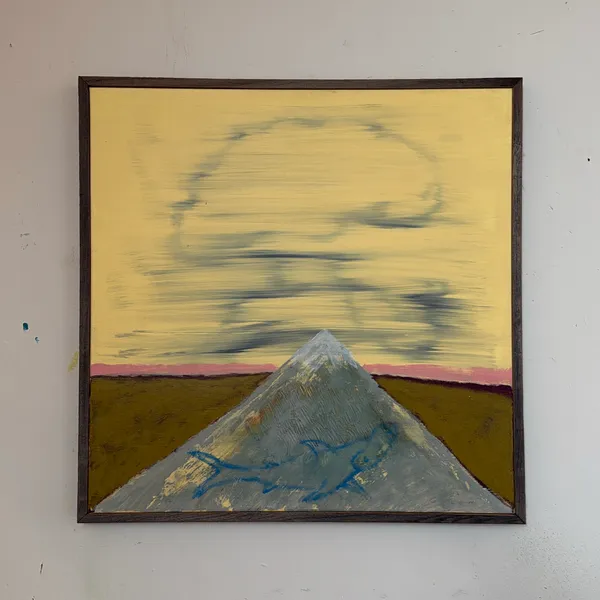 image of Mt. St Helens Thinking About It, Acrylic, Pastel & Caulk on Canvas in Frame 25x25