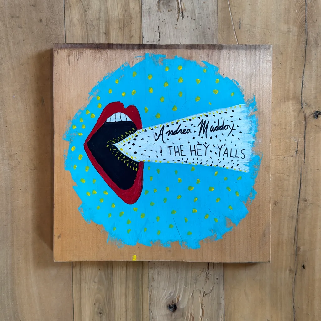 image of Original painting for pick design, acrylic on wood plank