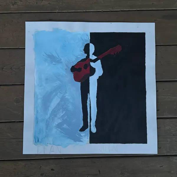image of “Silhouette with Red Guitar” Acrylic on Paper