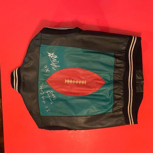 image of Leather Football Jacket From “It Was Only Dancing (Sex)” Music Video- Size Large- Autographed